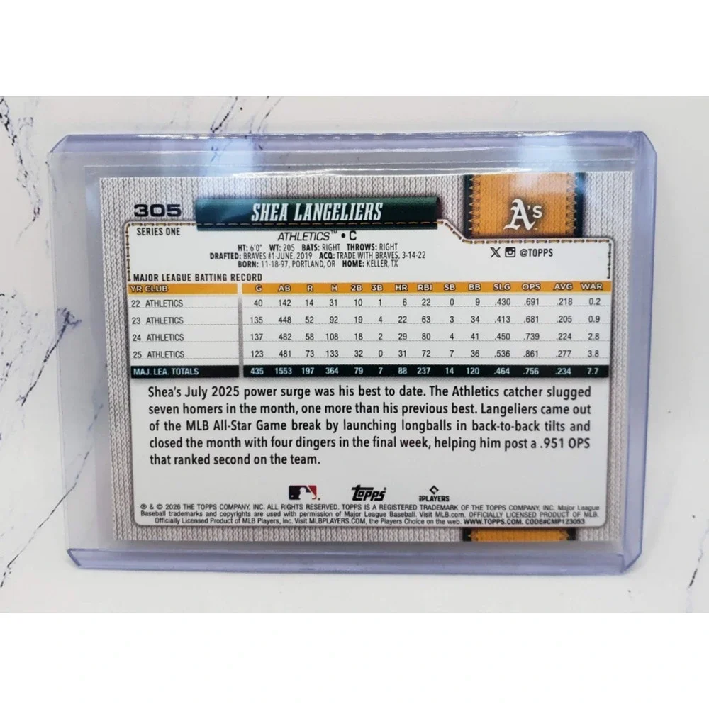 2026 Topps Series 1 Shea Langeliers #305 Silver Holo Foil Athletics